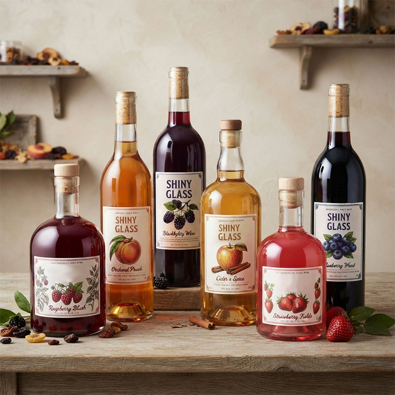 Fruit wine glass bottles with custom labels