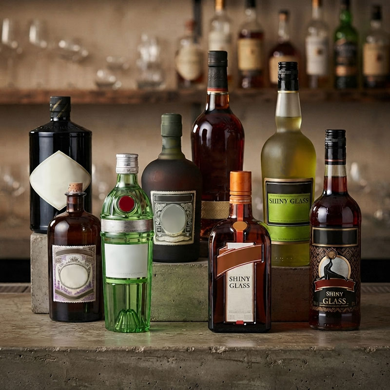 Glass bottles for gin rum and liqueur brands