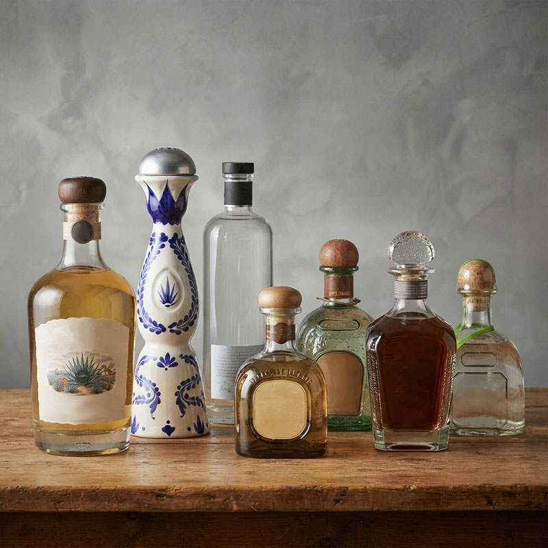 Custom tequila glass bottles in distinctive shapes