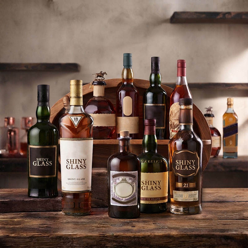 Premium whiskey and bourbon glass bottle packaging