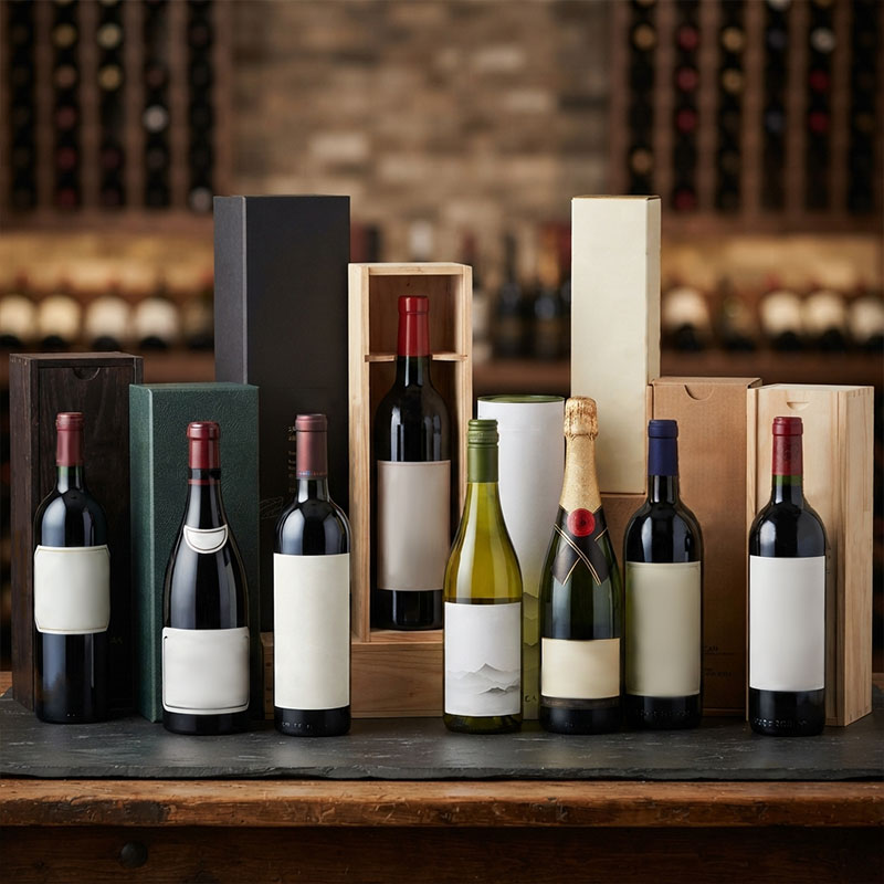 Wine glass bottles with custom gift packaging