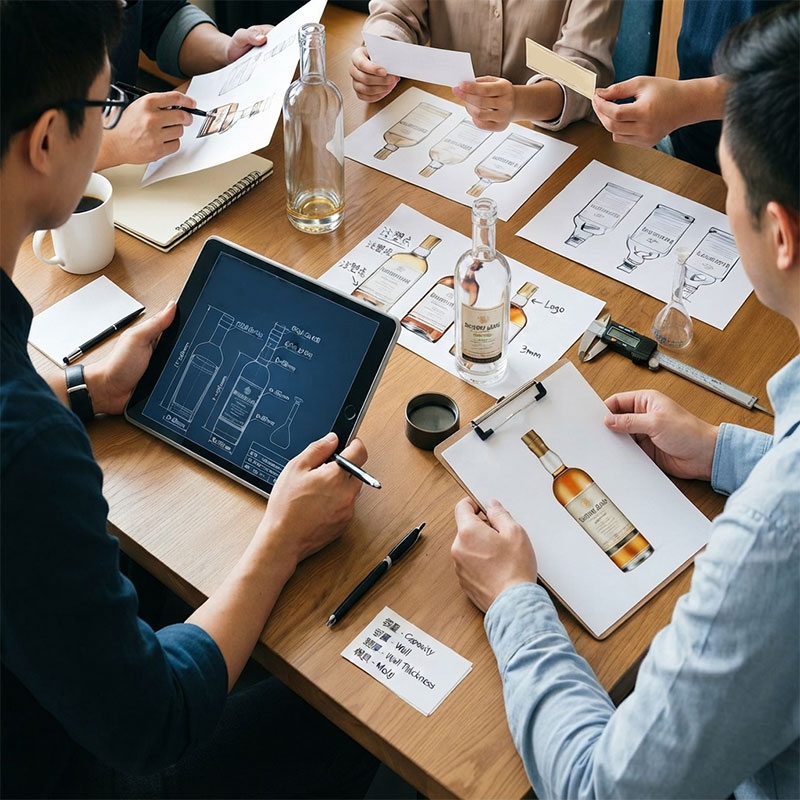 Requirement analysis meeting for custom glass bottle project