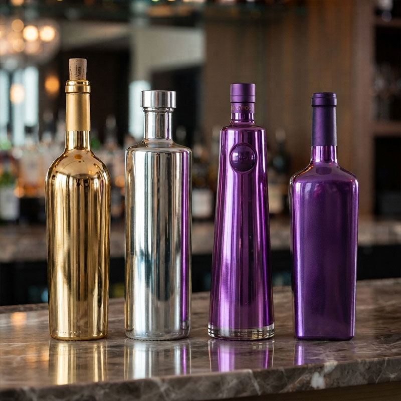 Electroplated metallic glass bottles