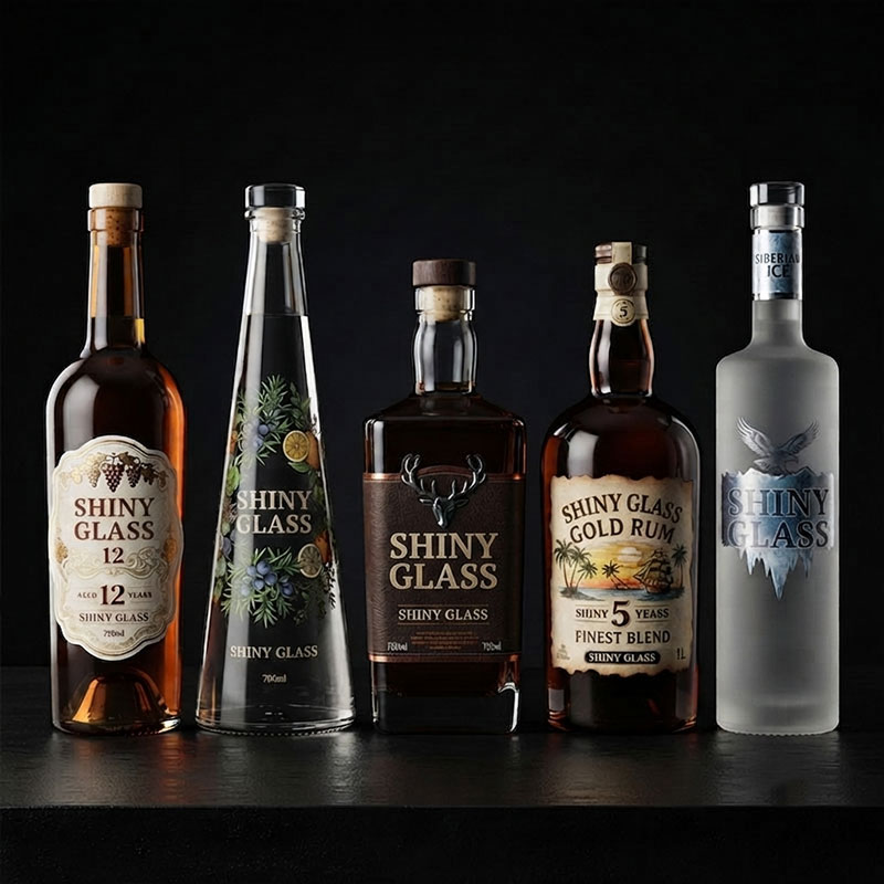 Professional adhesive labels on glass bottles