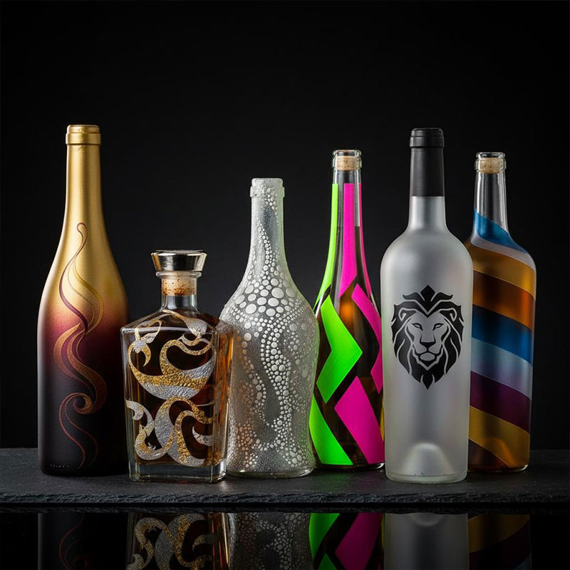 Screen printed glass bottles with custom decoration