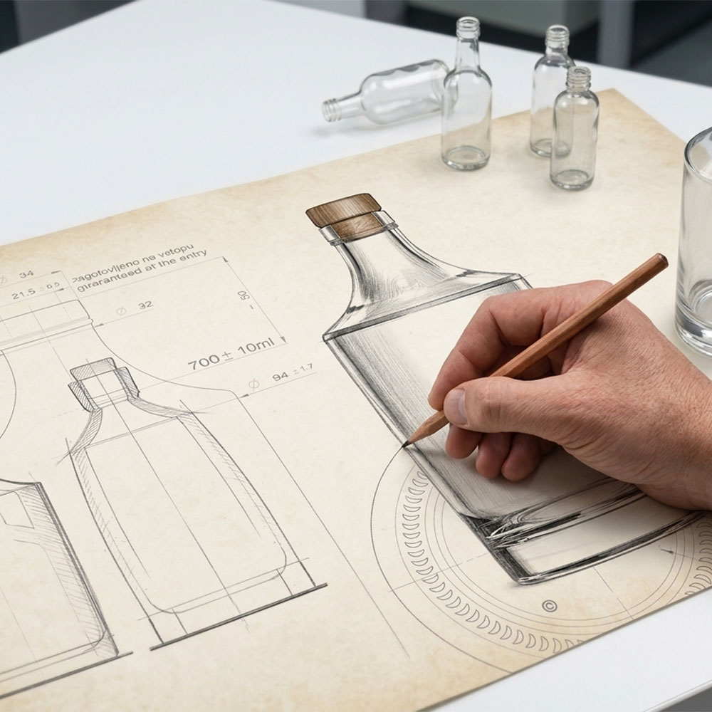 Bottle and carton packaging mockup for integrated export orders