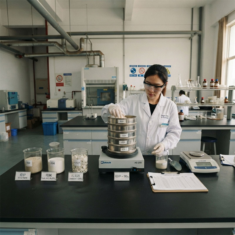 Raw material testing for glass bottle production